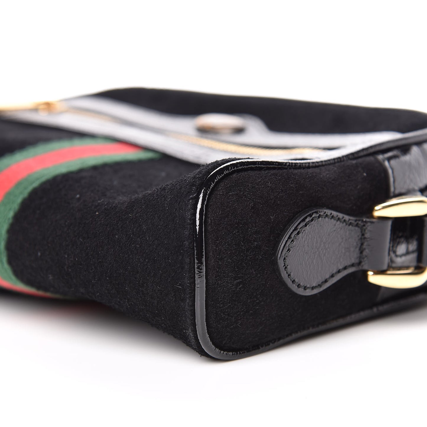 Suede Patent Web Mini Ophidia Shoulder Bag Black