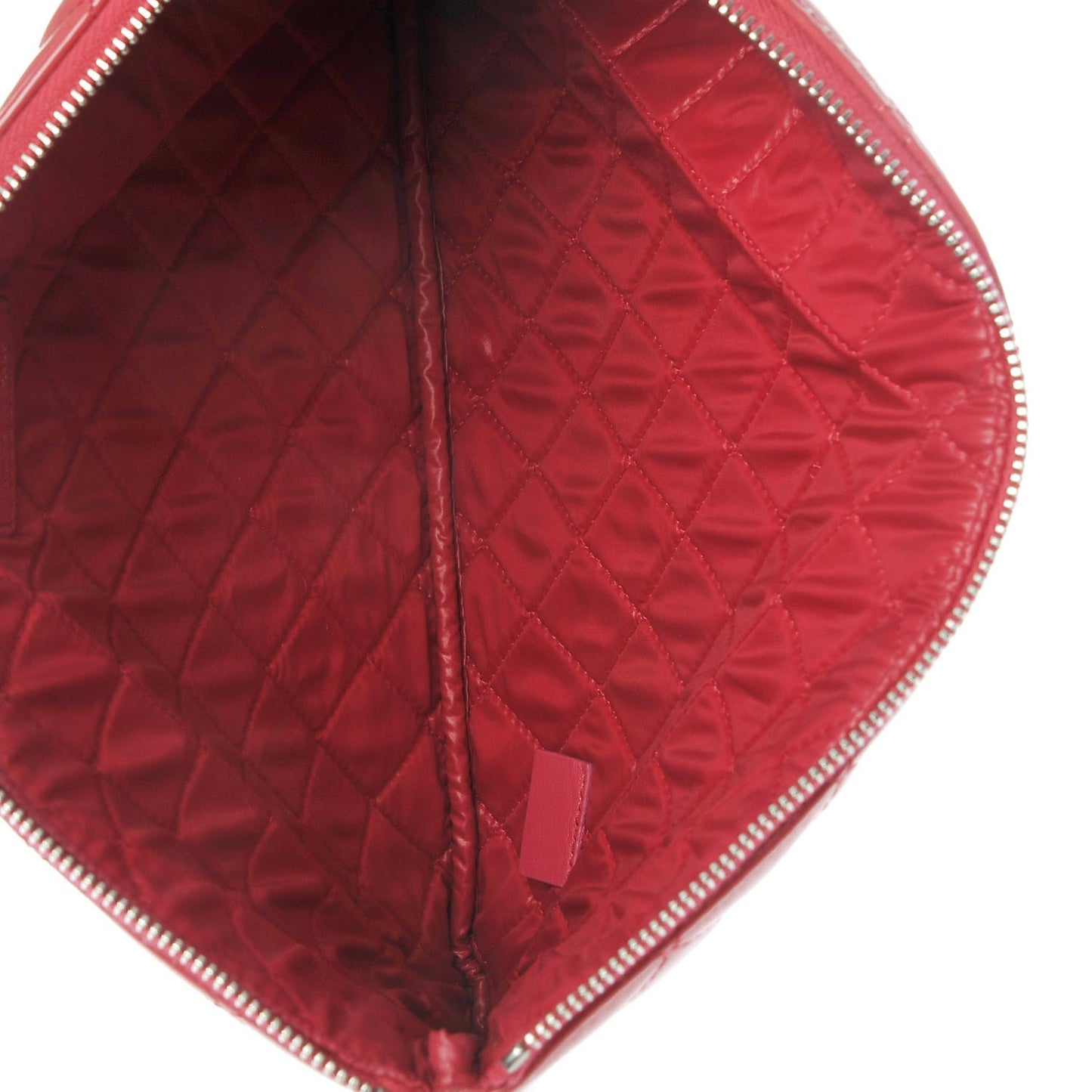 Patent Calfskin Quilted Valentine Hearts Medium O Cosmetic Case Dark Pink