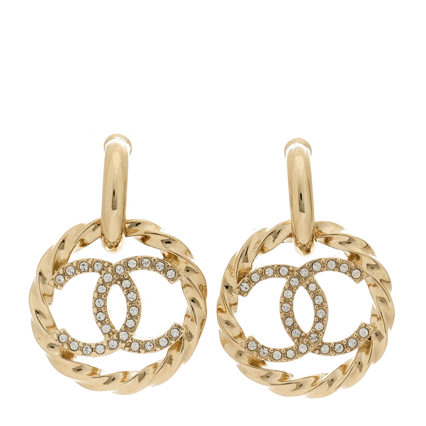 Twist Crystal CC Drop Earrings Gold