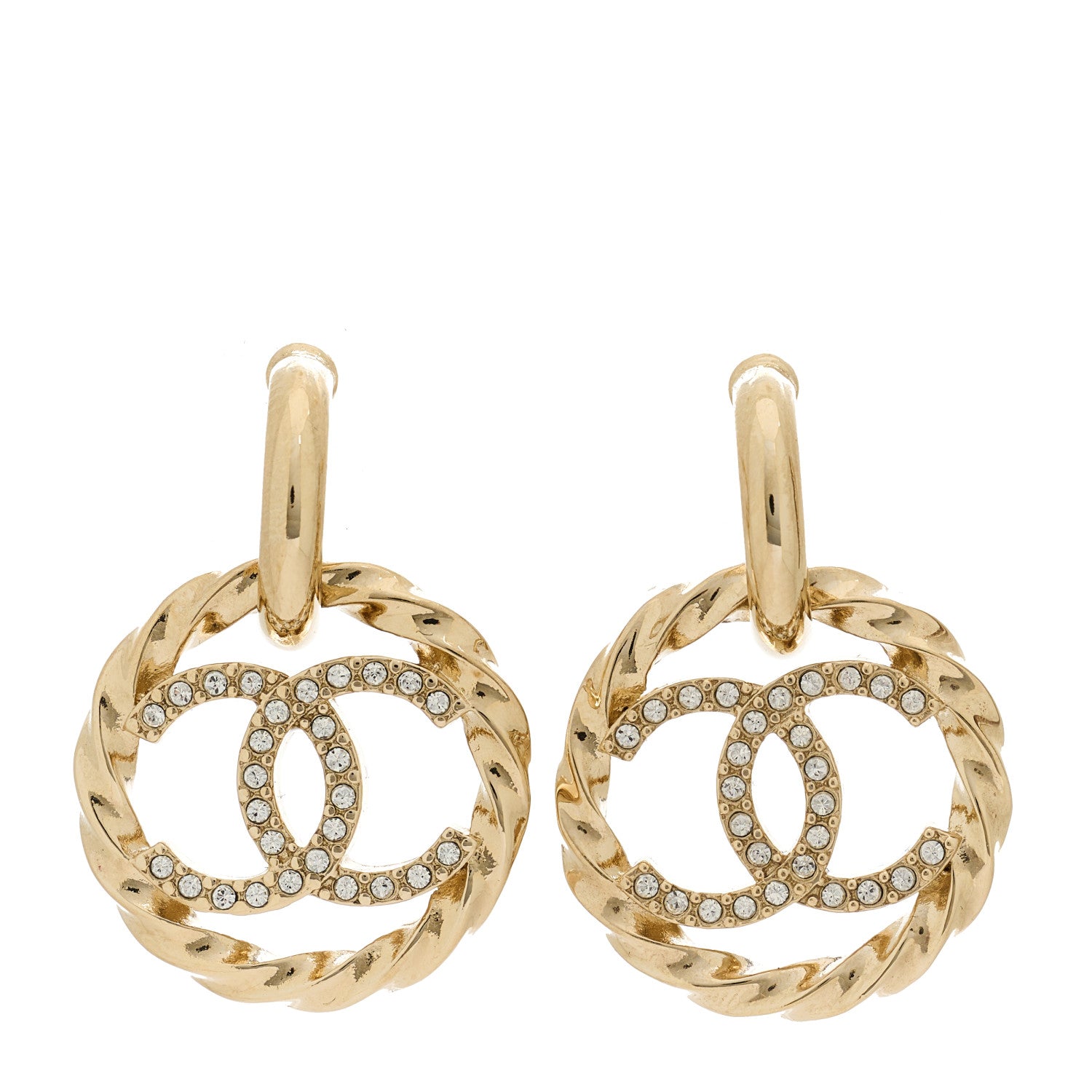 Chanel Twist Crystal CC Drop Earrings Gold 1 of 5