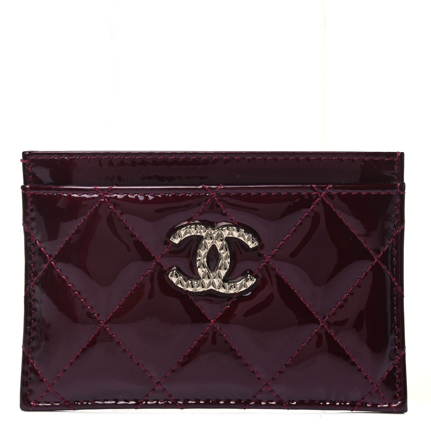 Patent Quilted Brilliant Card Holder Light Burgundy