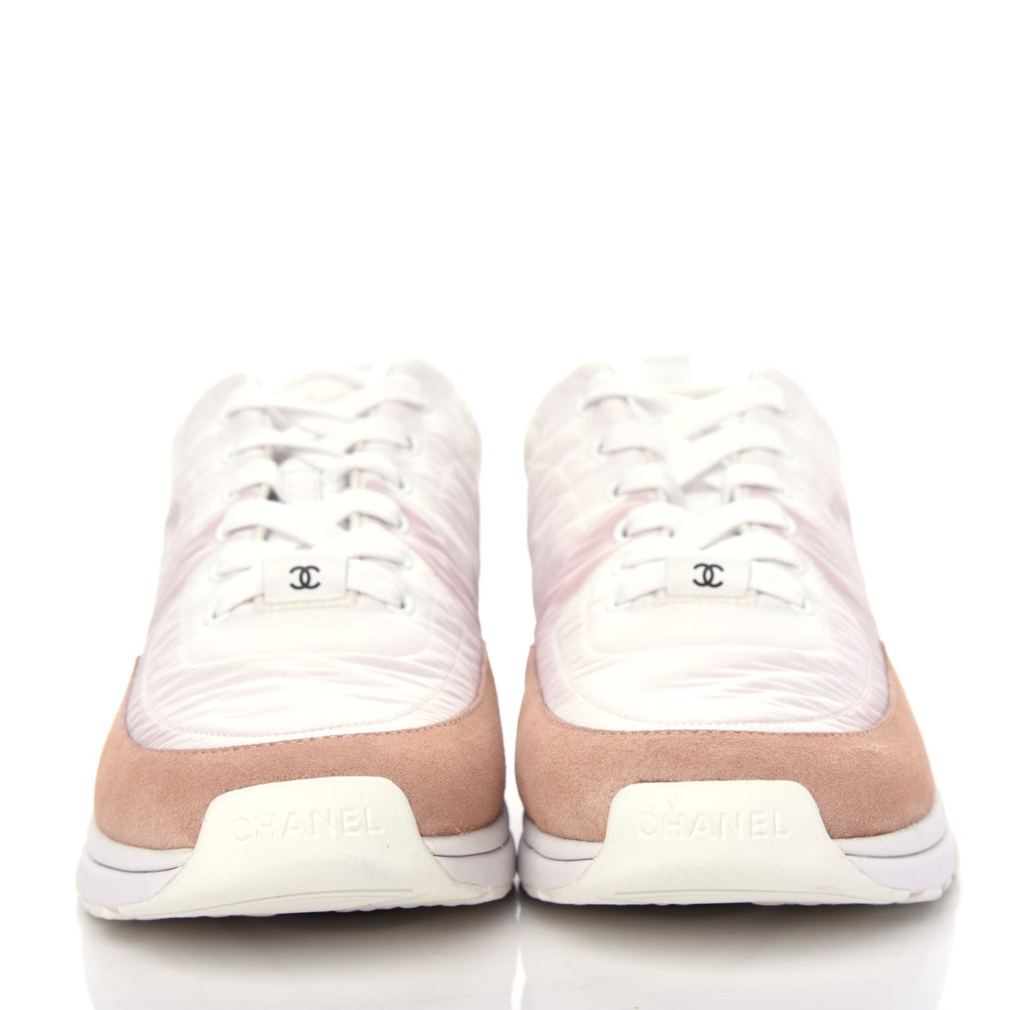 Nylon Suede Calfskin CC Sneakers 41 Pink