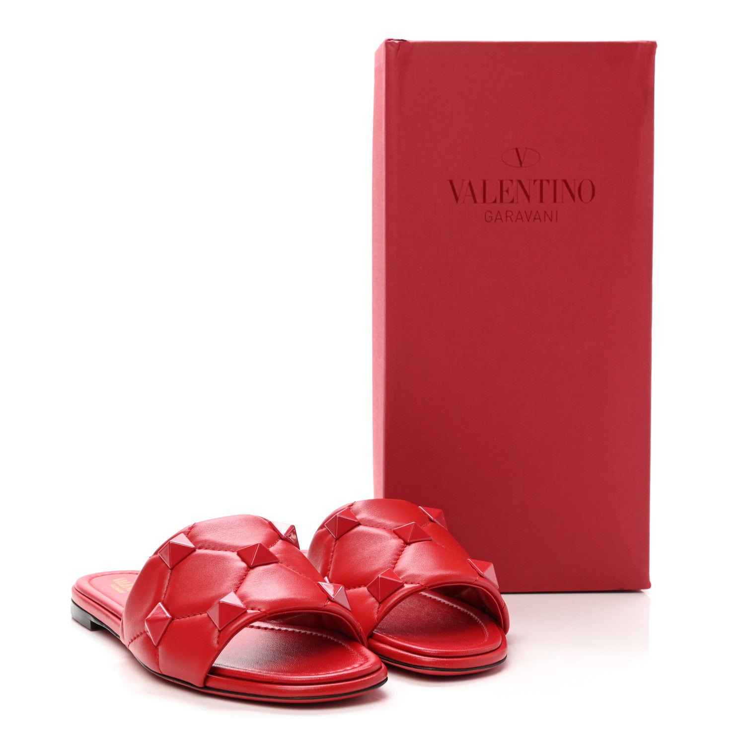 Valentino Garavani Nappa Monochrome Roman Stud Flat Slide Sandals 37 Rouge Pur 8 of 8