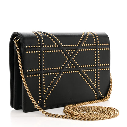 Christian Dior Calfskin Studded Diorama Wallet on Chain Pouch Black 2 of 10
