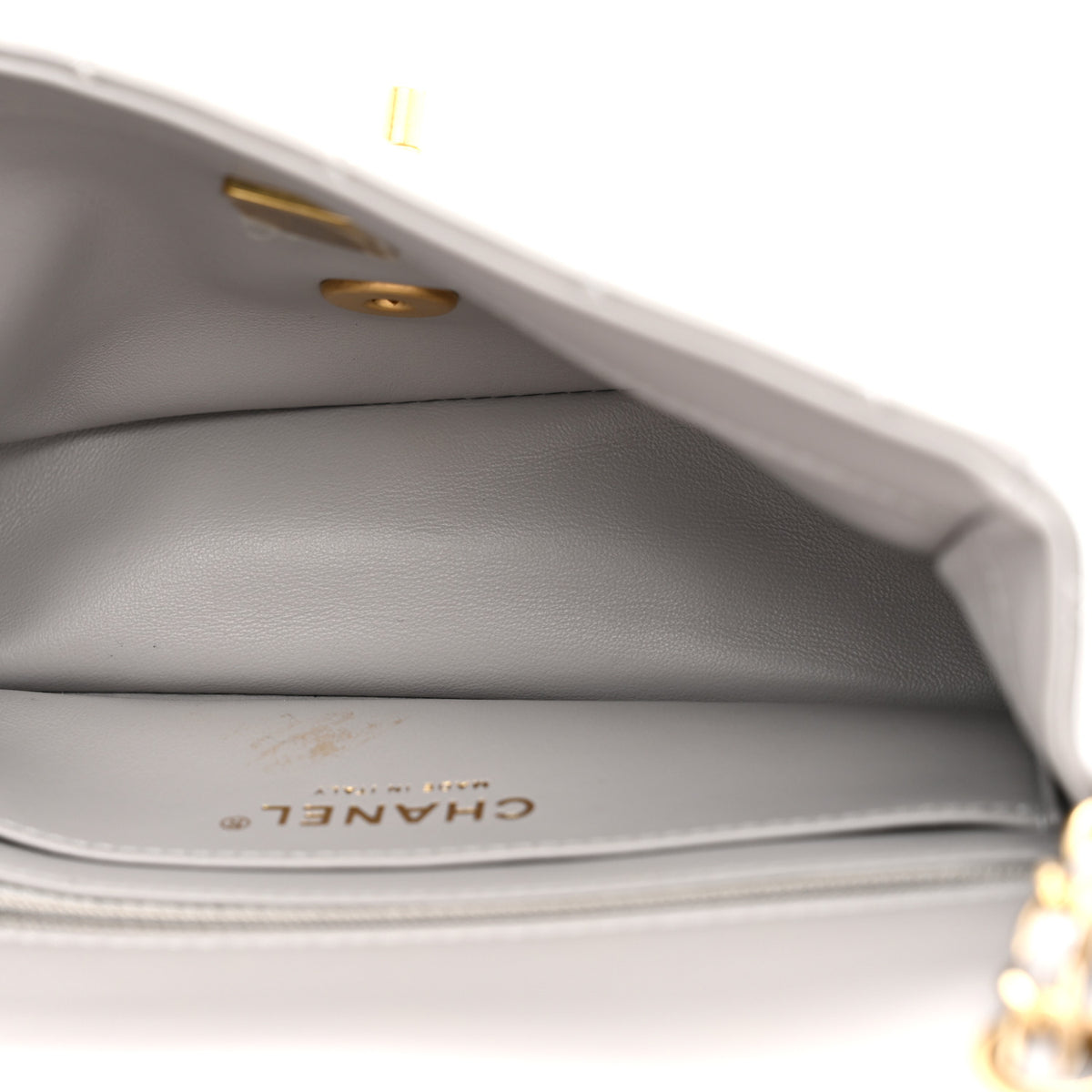 Lambskin Quilted Mini Rectangular Pearl Crush Flap Grey