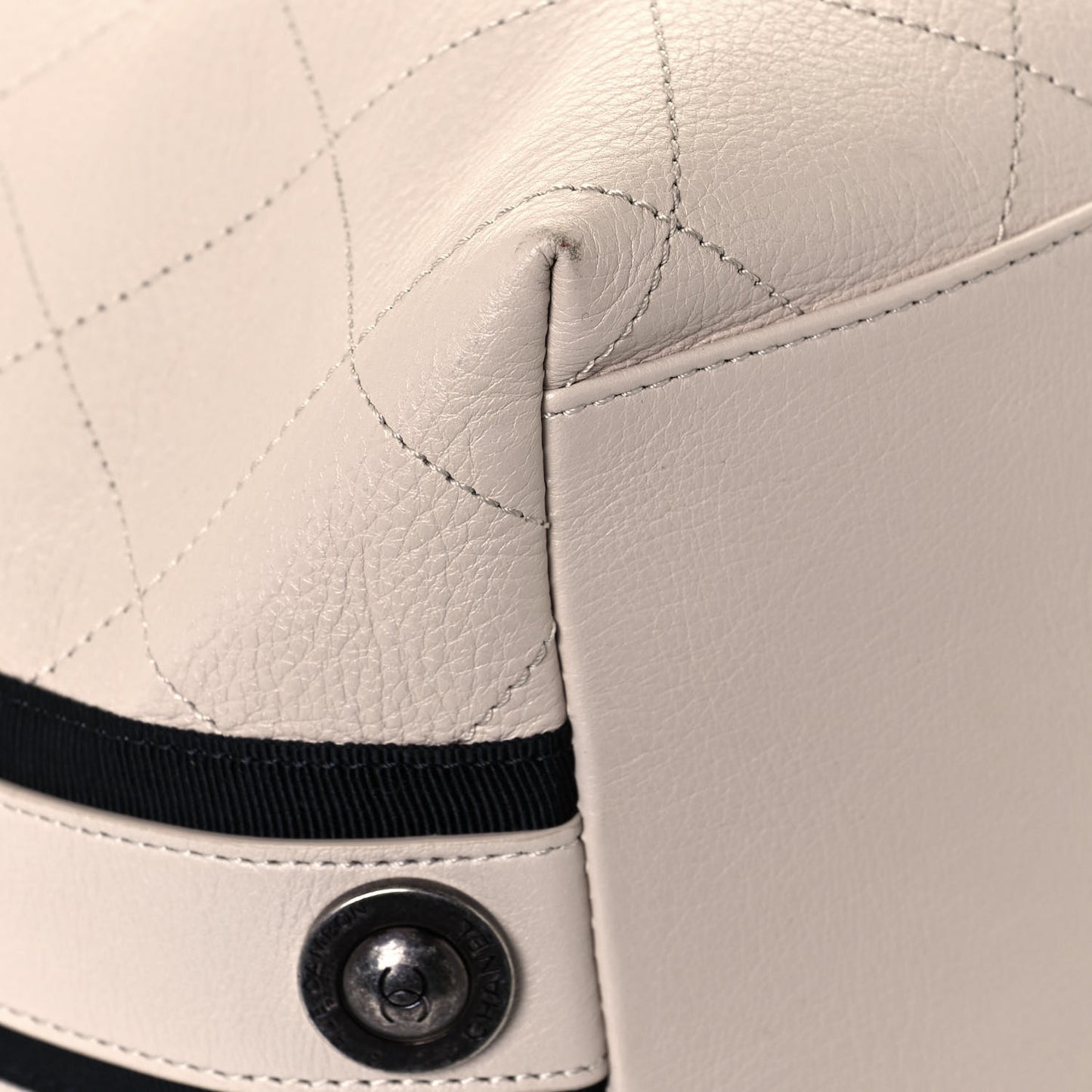 Calfskin Stitched Large Button Up Hobo Ivory Black