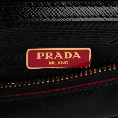 Prada Saffiano Vernice Lux Mini Convertible Bowler Black Rosso 6 of 10