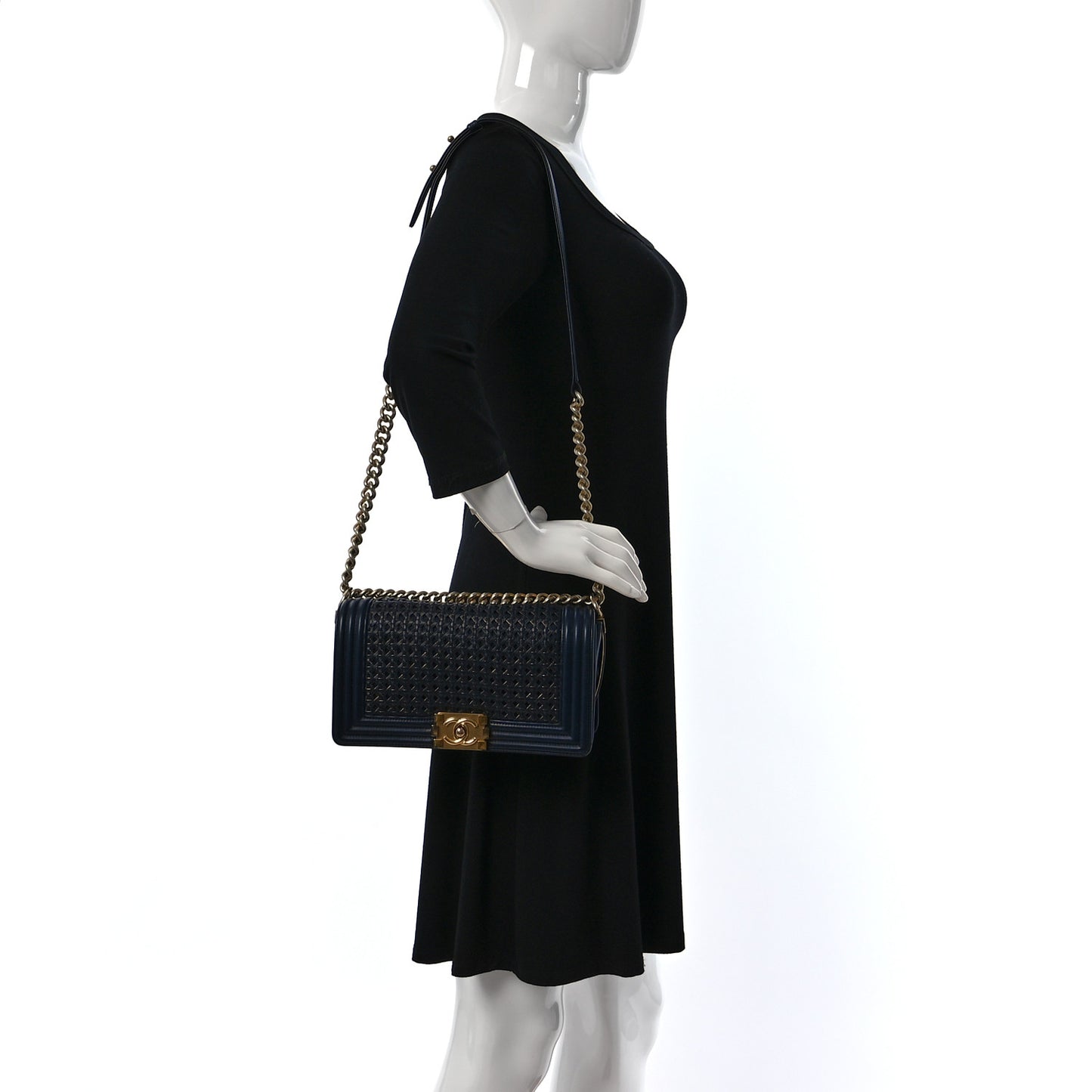Braided Sheepskin Medium Boy Flap Navy