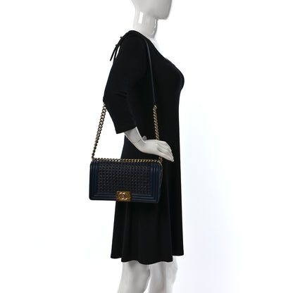 Chanel Braided Sheepskin Medium Boy Flap Navy 2 of 9