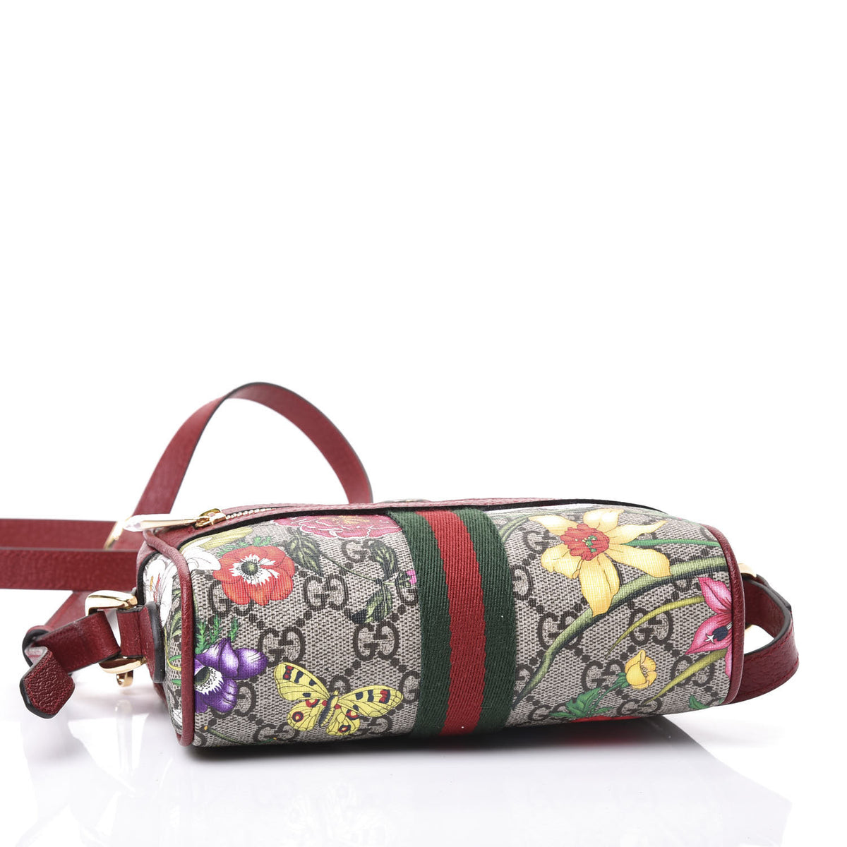 GG Supreme Monogram Flora Web Mini Ophidia Shoulder Bag Red