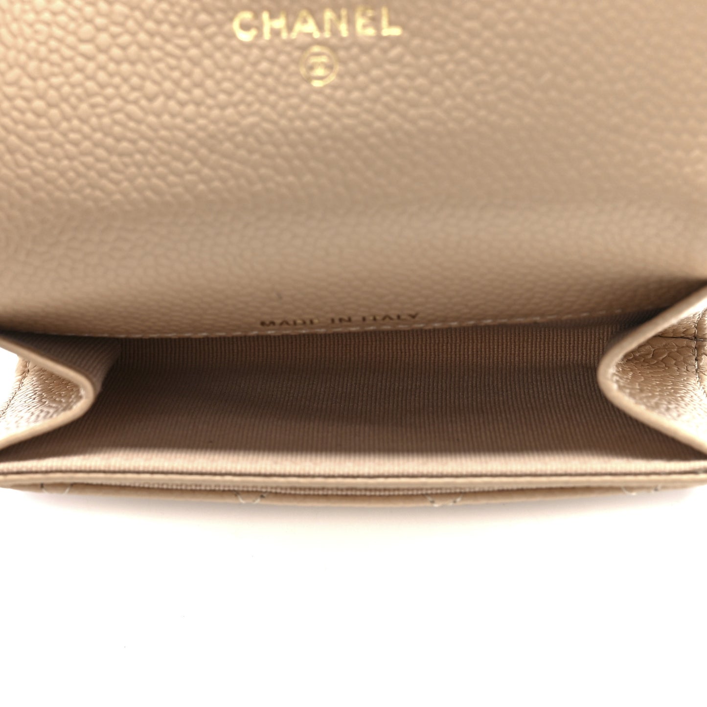 Caviar Quilted Flap Card Holder Wallet Light Beige