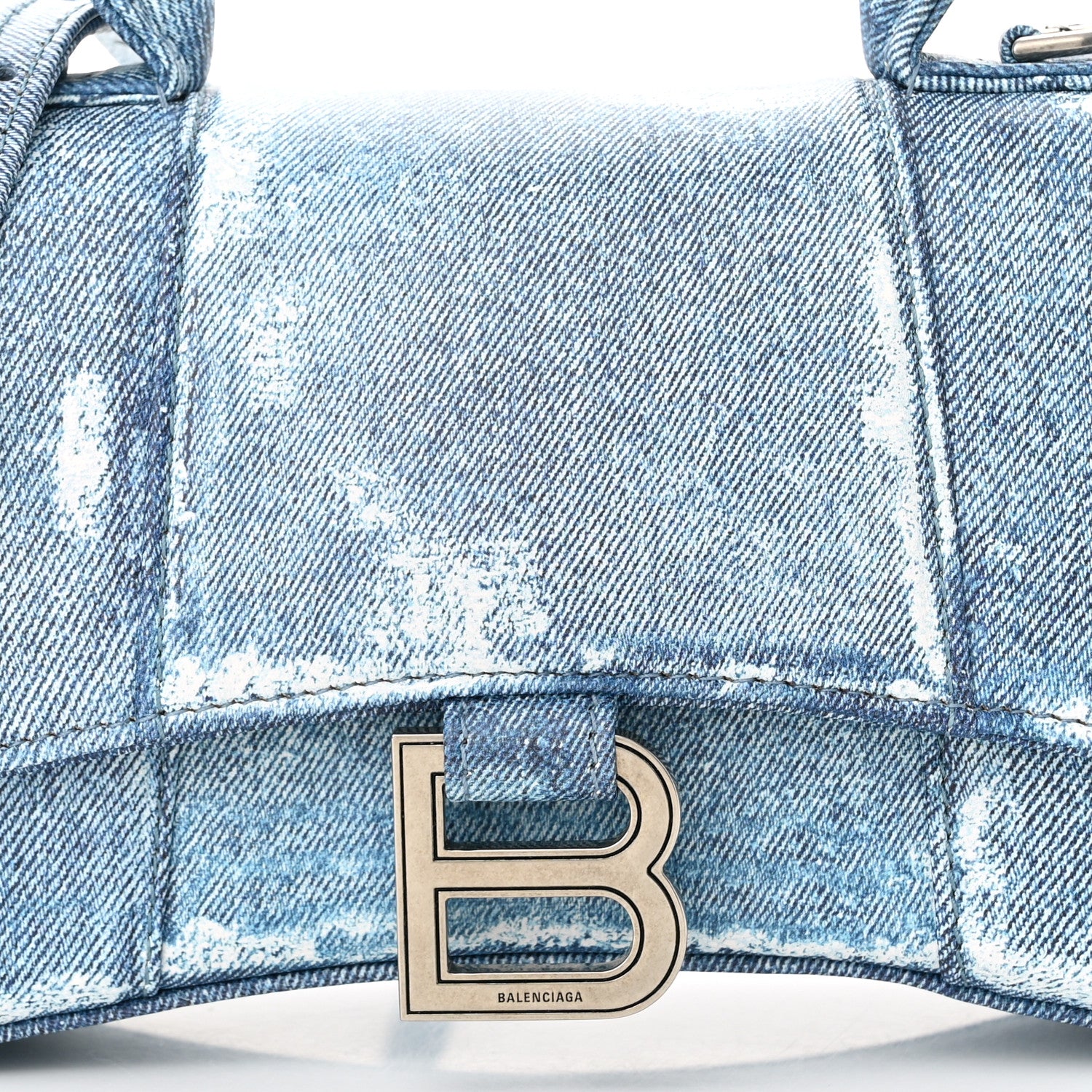 Balenciaga Nappa Denim Printed Hourglass Top Handle Bag XS Denim Blue 8 of 10