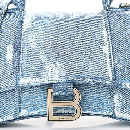 Balenciaga Nappa Denim Printed Hourglass Top Handle Bag XS Denim Blue 8 of 10