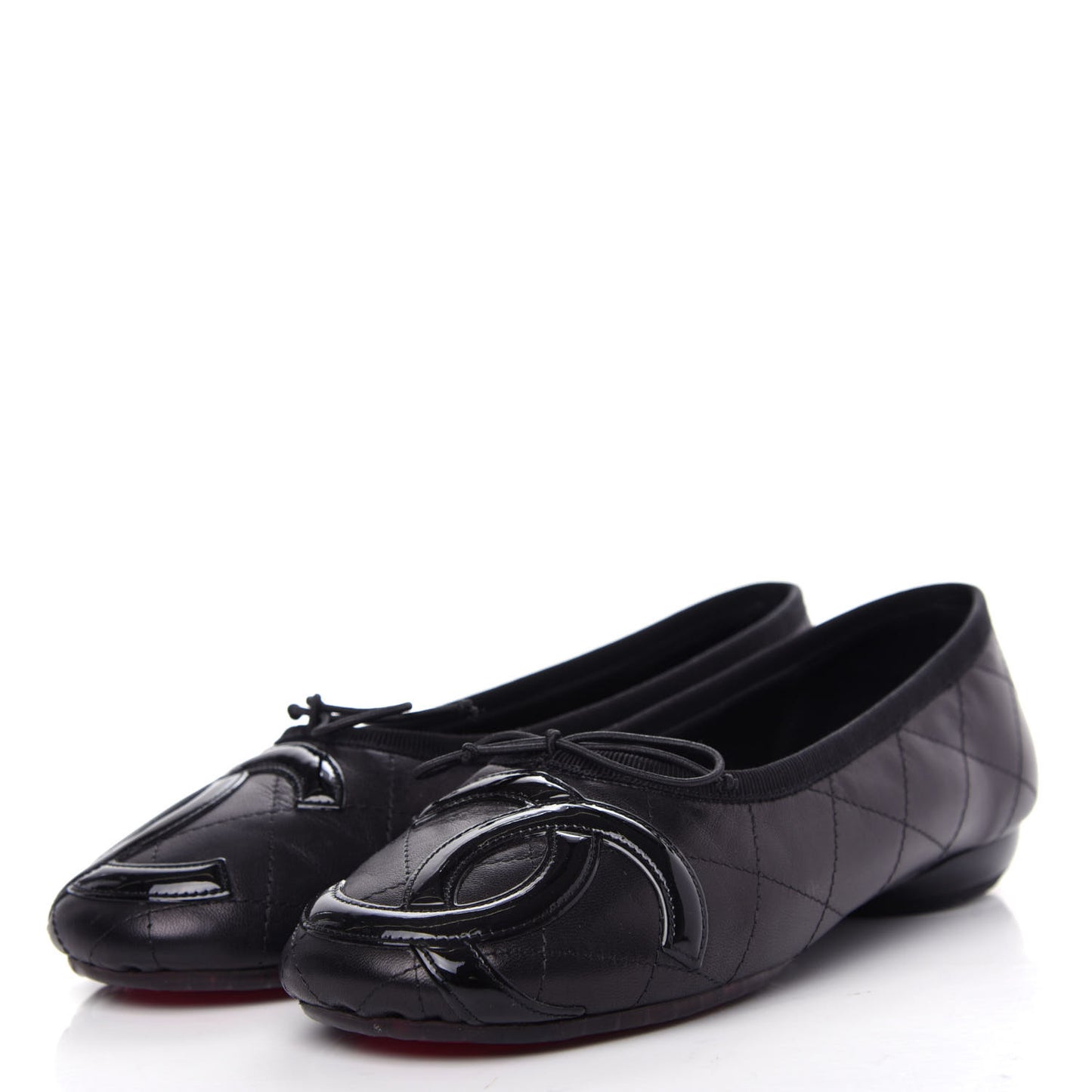 Lambskin Quilted Cambon Ballerina Flats 35.5 Black