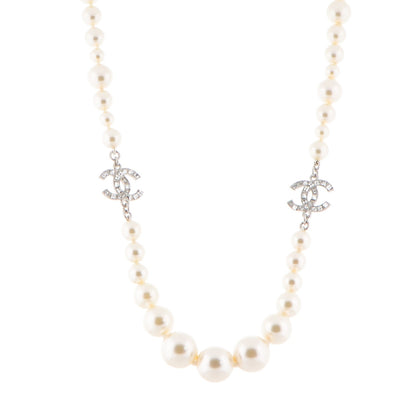 Chanel Crystal Baguette Pearl CC Short Necklace Silver 1 of 3