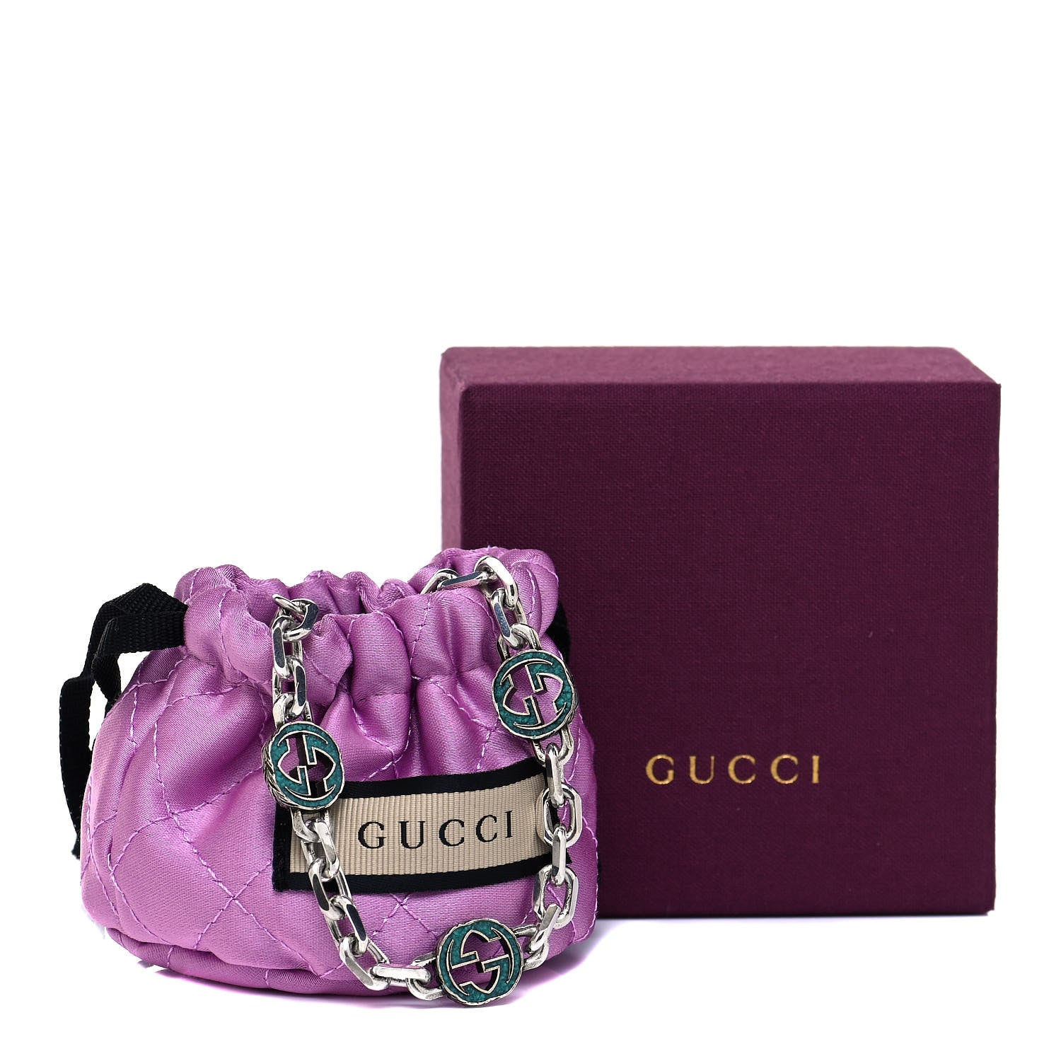 Gucci Sterling Silver Enamel Interlocking G Link Bracelet Turquoise 5 of 5