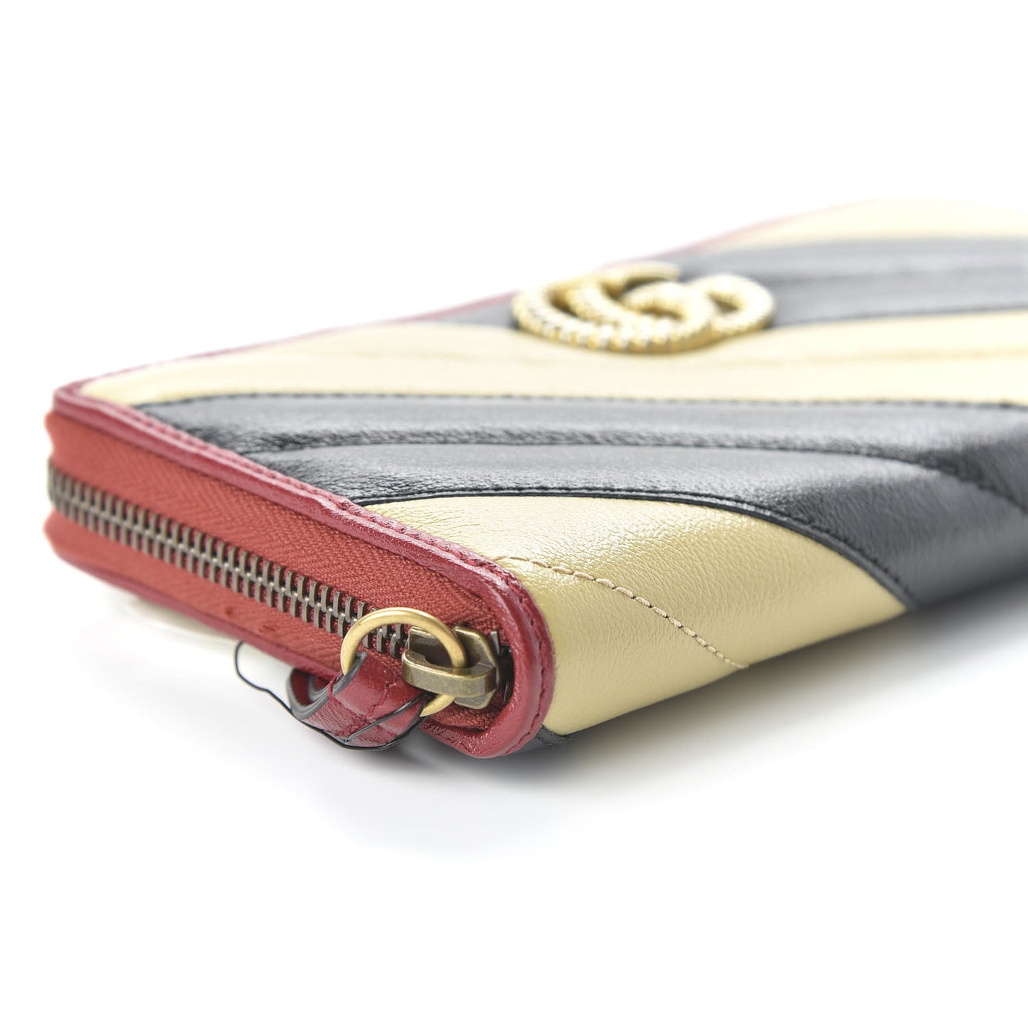 Azalea Calfskin Matelasse Diagonal Patchwork Torchon GG Marmont Zip Around Wallet Black Beige Romantic Cerise