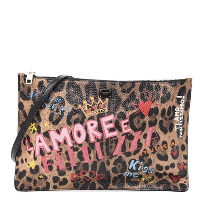 Dolce & Gabbana Calfskin Leopard Graffiti Print Crossbody Pouch Multicolor 1 of 8