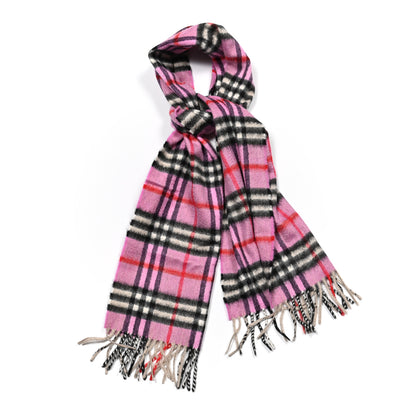 Burberry Cashmere Vintage Check Fringe Scarf Pink 1 of 4