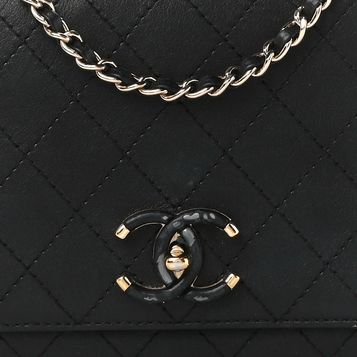 Calfskin Stitched Medium Covered CC Flap Bag Black