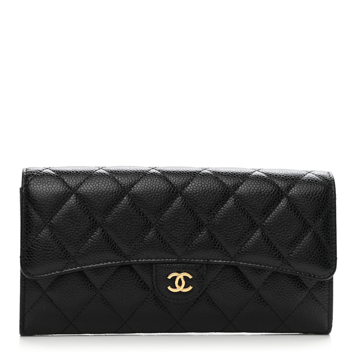 Caviar Quilted Large Gusset Flap Wallet Black