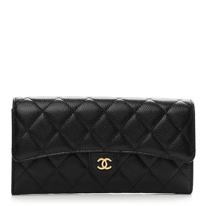 Chanel Caviar Quilted Large Gusset Flap Wallet Black 1 of 8
