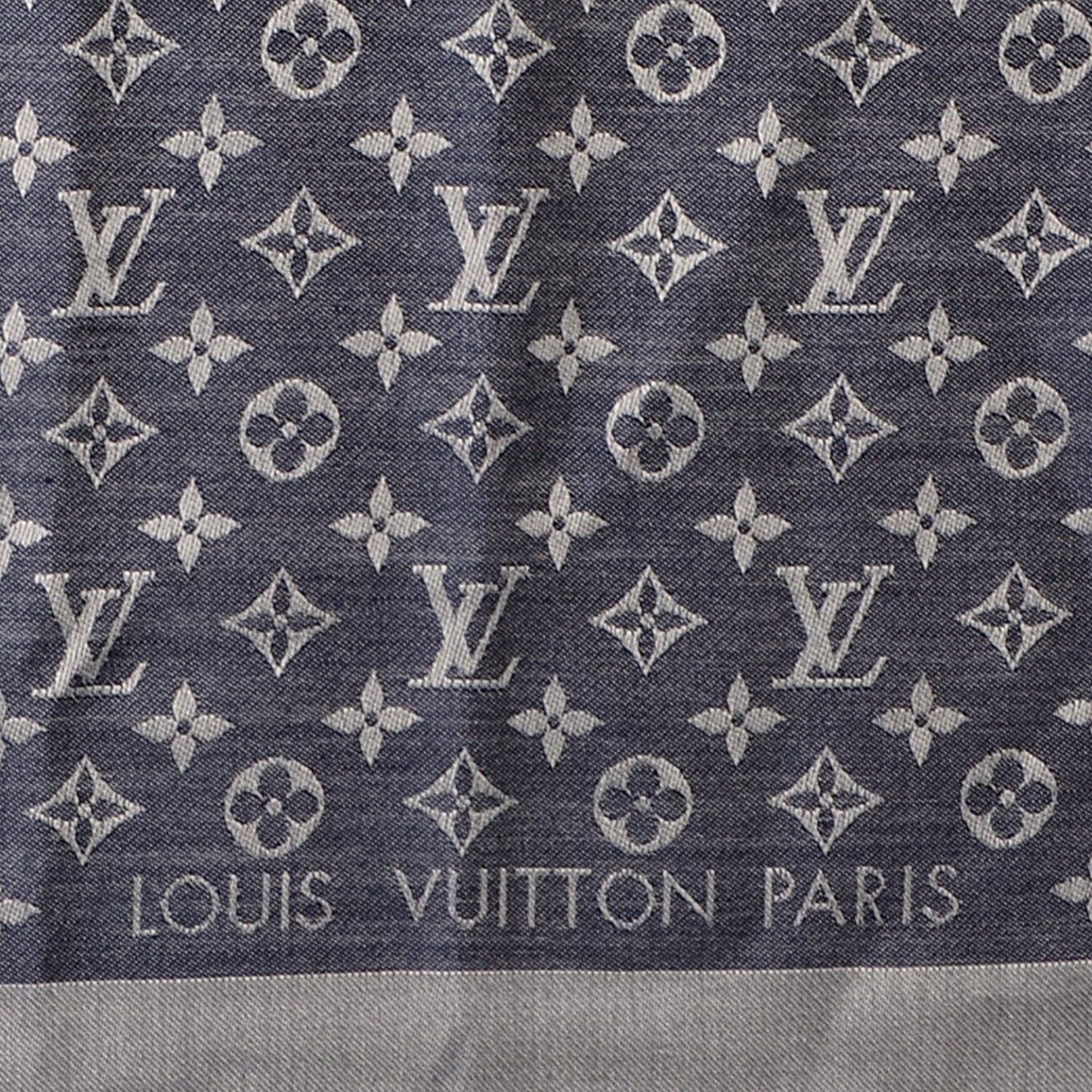 Wool Silk Monogram Denim Shawl Blue