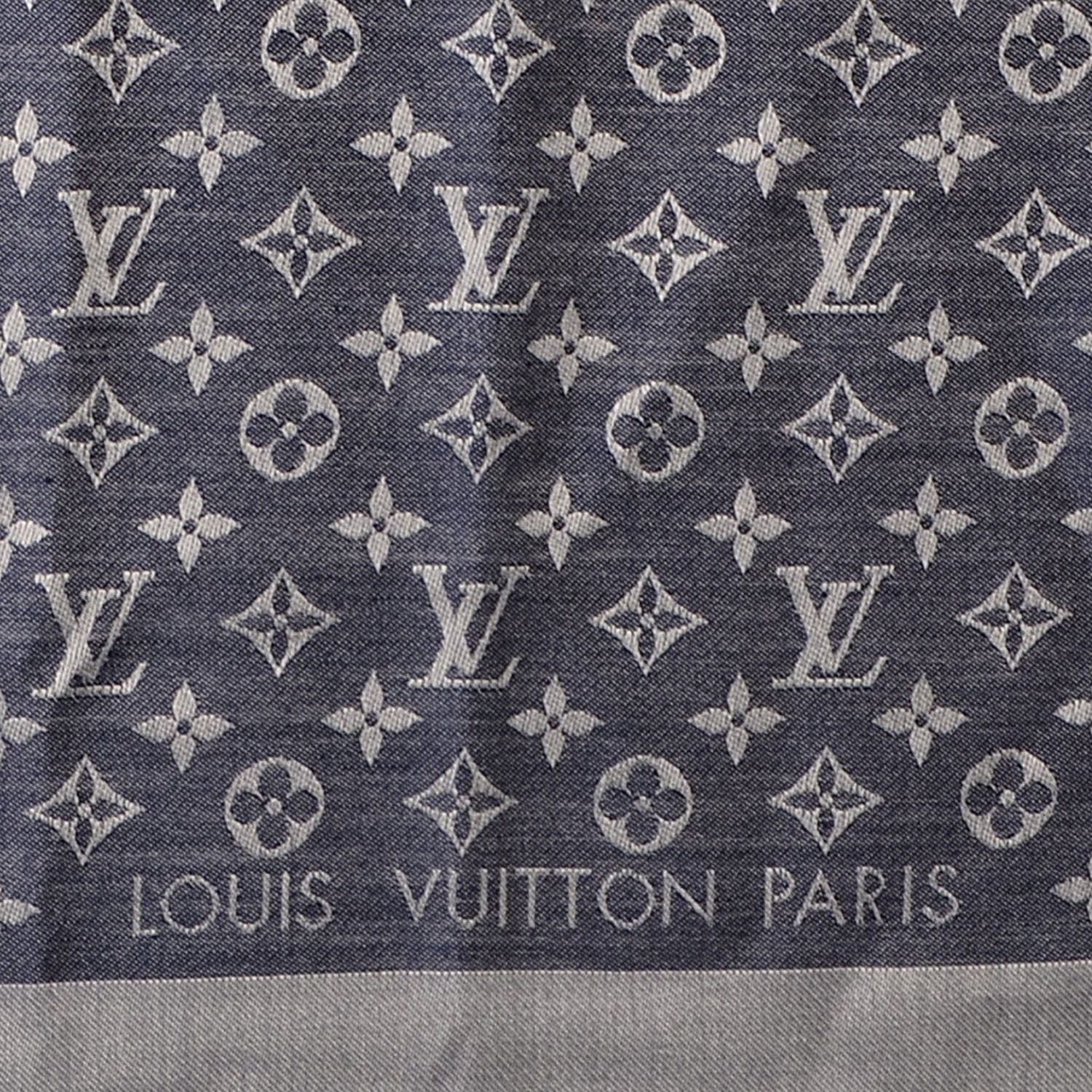 Louis Vuitton Wool Silk Monogram Denim Shawl Blue 4 of 5