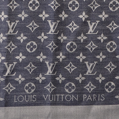 Louis Vuitton Wool Silk Monogram Denim Shawl Blue 4 of 5
