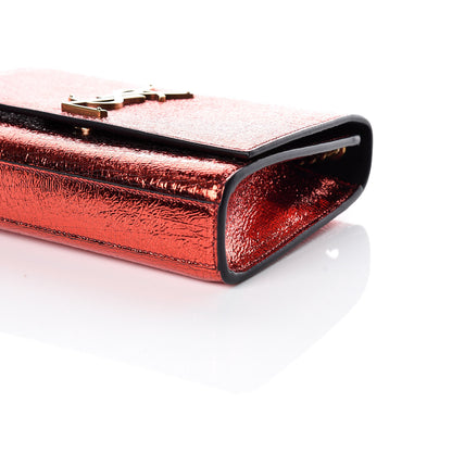 Saint Laurent Metallic Calfskin Small Classic Monogram Kate Satchel Red 6 of 9