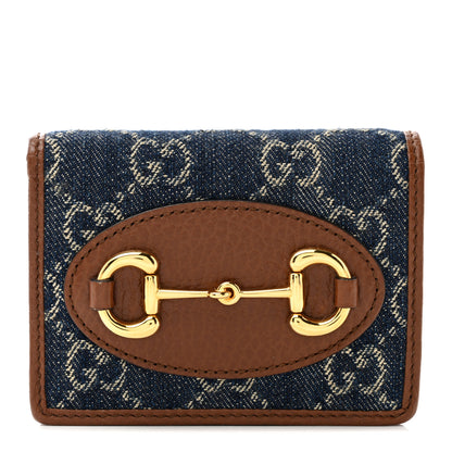 Gucci New Denim GG Monogram Dollar Calfskin Horsebit 1955 Card Case Wallet Blue Tea Cuir Epilog 1 of 9