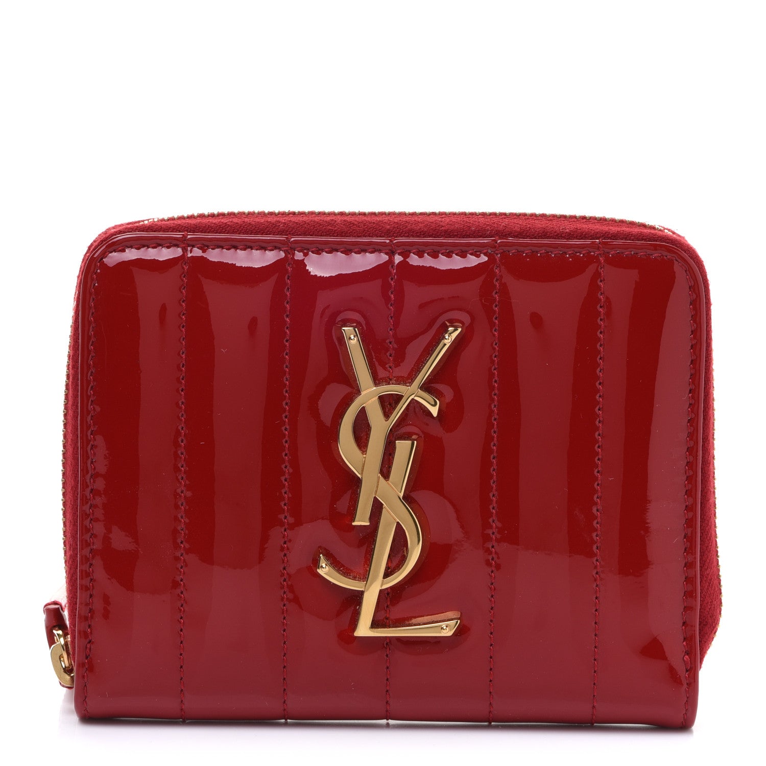 Saint Laurent Patent Matelasse Monogram Vicky Zip Around Card Holder Rouge Eros 1 of 12