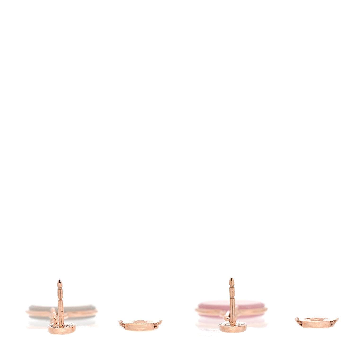 Hermes 18K Rose Gold Pink Chalcedony Grey Agate Ex-Libris Drop Earrings 3 of 6