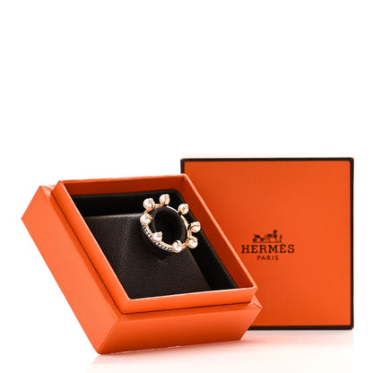 Hermes 18K Rose Gold Diamond Pearl Chandra Ring 50 5.25 7 of 7