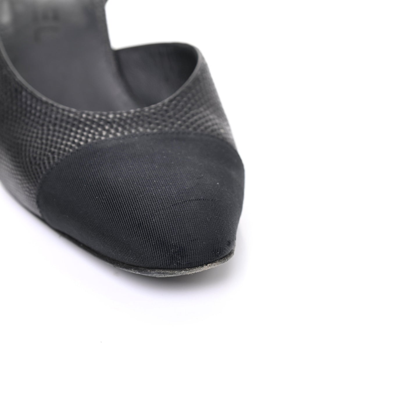 Lizard Grosgrain Cap Toe CC Slingback Sandals 37.5 Black
