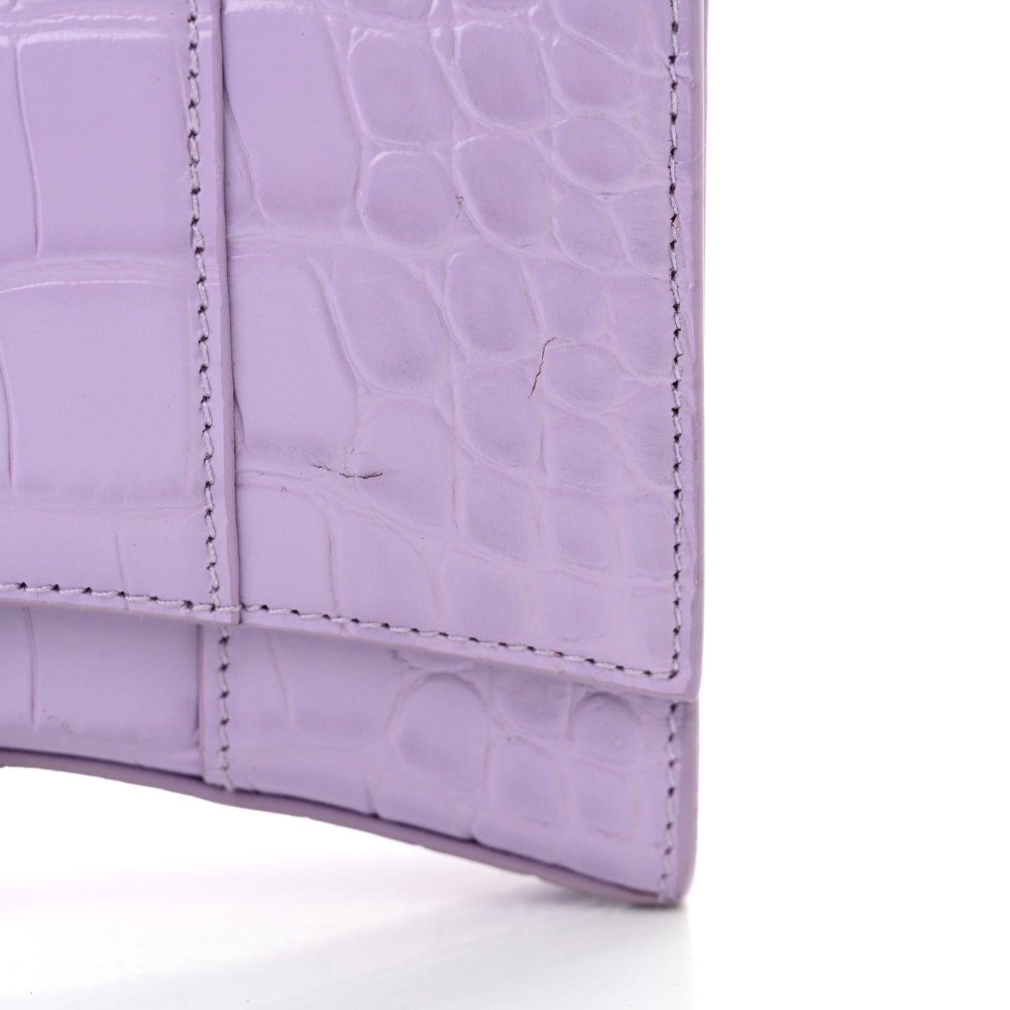 Shiny Calfskin Crocodile Embossed Hourglass Chain Bag Lilac