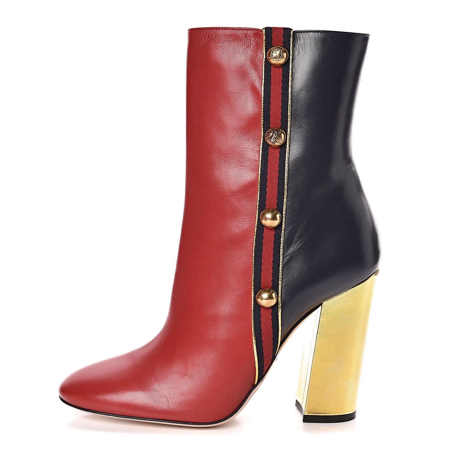 Gucci Malaga Kid Web Carly Mid Calf Boots 42 Hibiscus Red Oro Blue 1 of 9