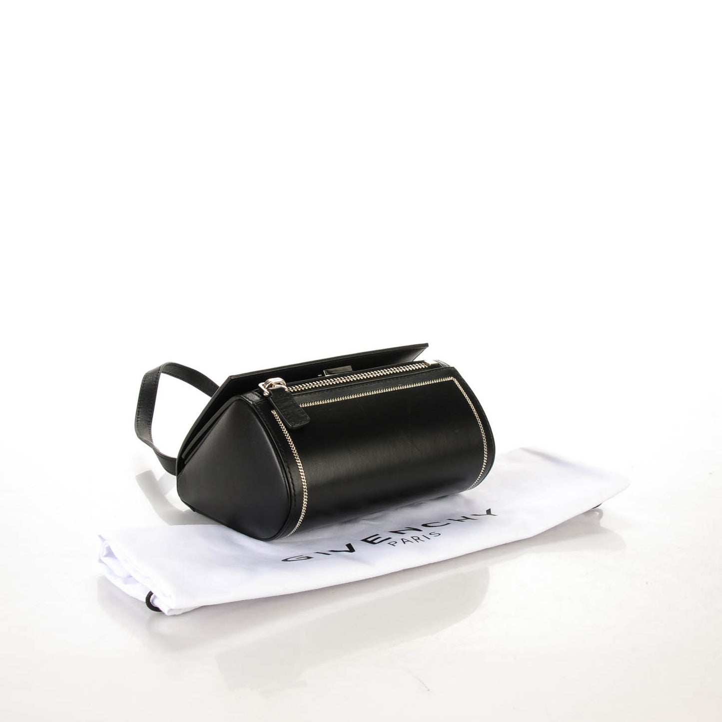 Calfskin Chain Embellished Mini Pandora Box Crossbody Bag Black