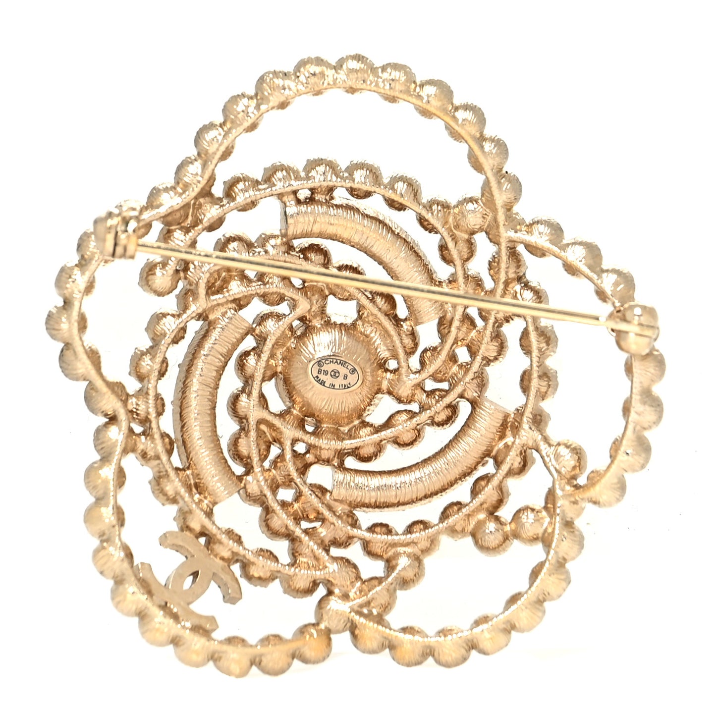 Pearl Crystal Lace Camellia Brooch Gold