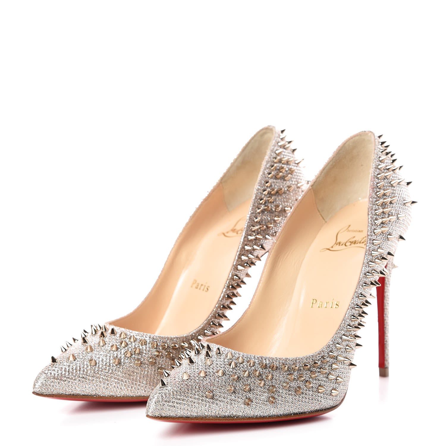 Christian Louboutin Glitter Studded Escarpic 100 Pumps 36.5 Colombe Metal 3 of 8
