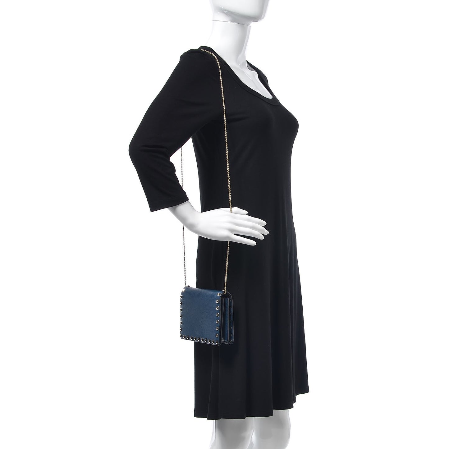 Grained Calfskin Rockstud Wallet on Chain Peacock