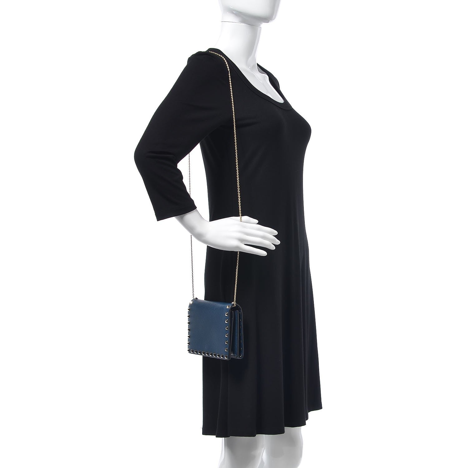 Valentino Garavani Grained Calfskin Rockstud Wallet on Chain Peacock 2 of 7
