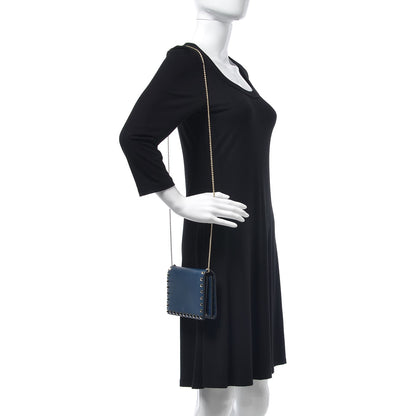 Valentino Garavani Grained Calfskin Rockstud Wallet on Chain Peacock 2 of 7