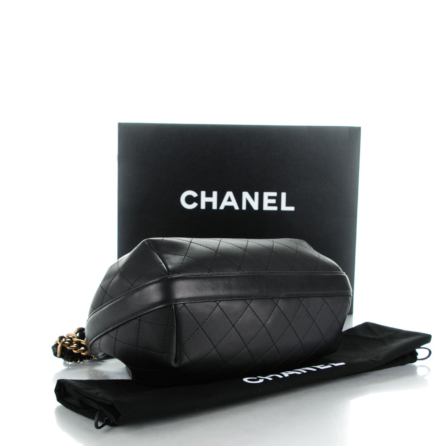 Calfskin Stitched Medium Drawstring CC Bag Black