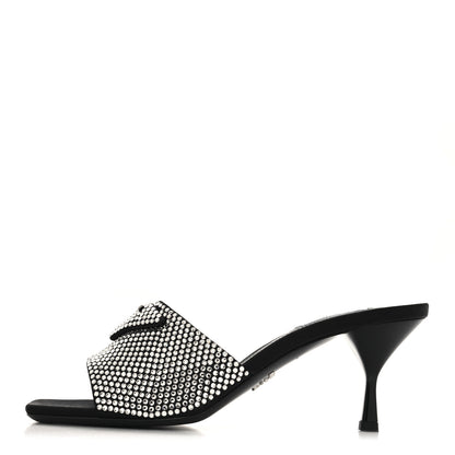 Prada Satin Crystal Logo 65mm Slide Sandals 41 Cristal 1 of 8