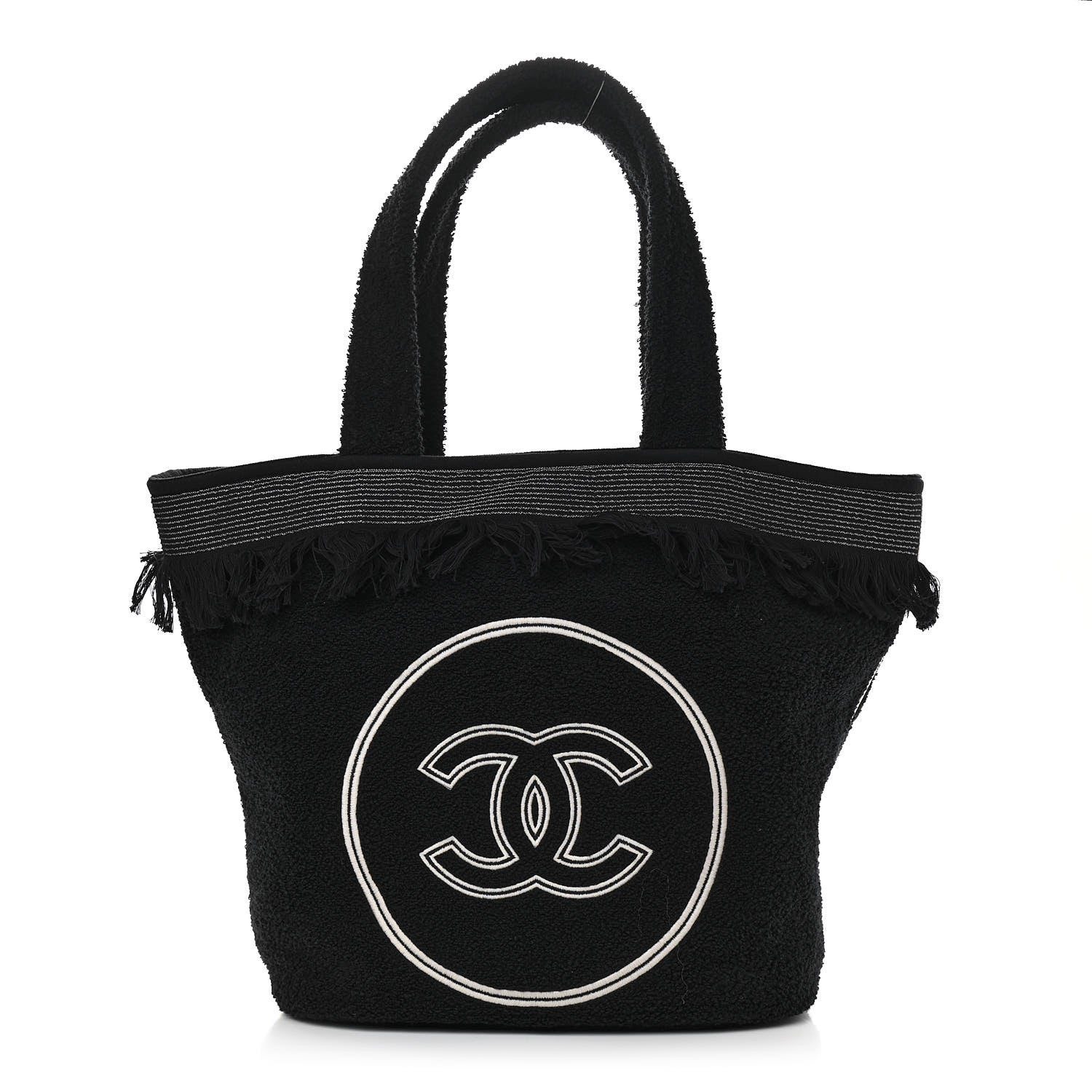 Chanel Terry Cotton CC Beach Tote Towel Set Black 3 of 10