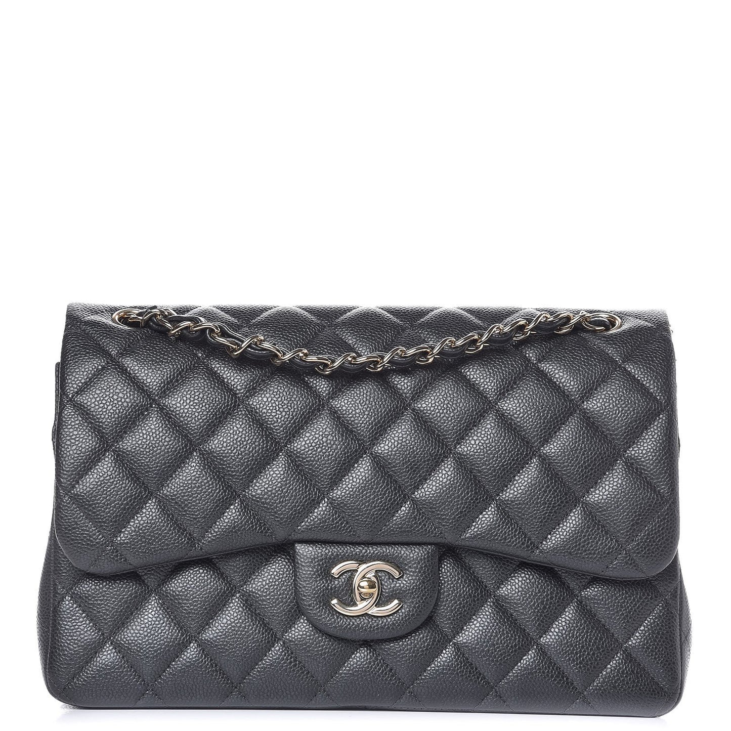 Metallic Caviar Quilted Jumbo Double Flap Dark Grey