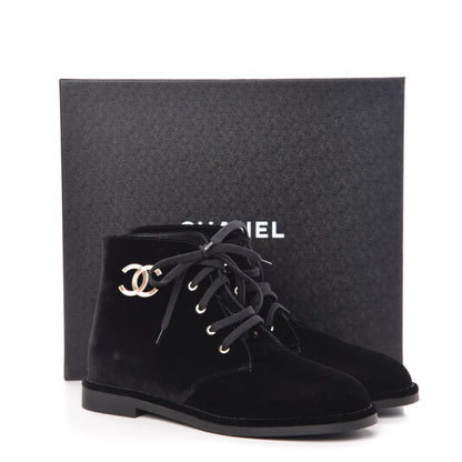 Chanel Velvet CC Lace Up Boots 40 Black 9 of 9