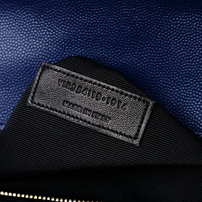 Saint Laurent Grain De Poudre Matelasse Chevron Large Monogram Satchel Blue 5 of 18