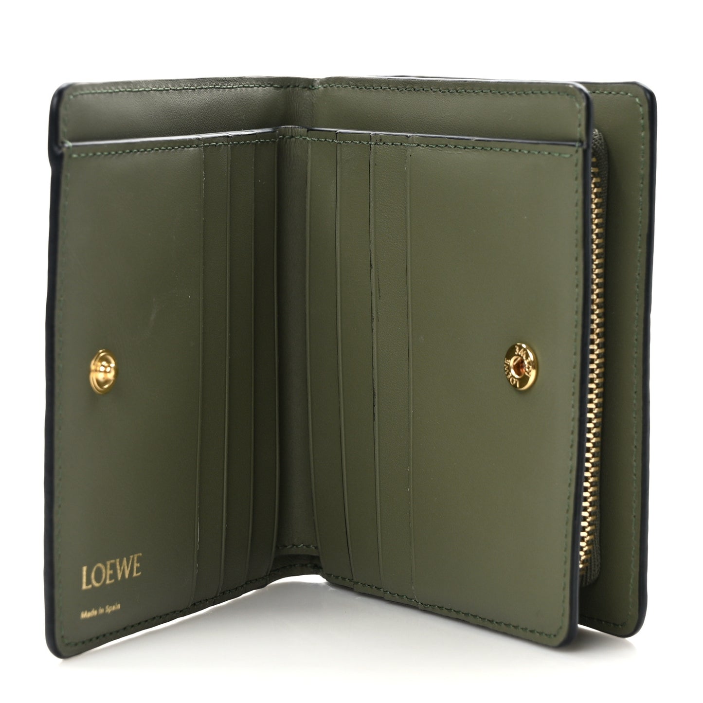 Calfskin Embossed Compact Wallet Avocado